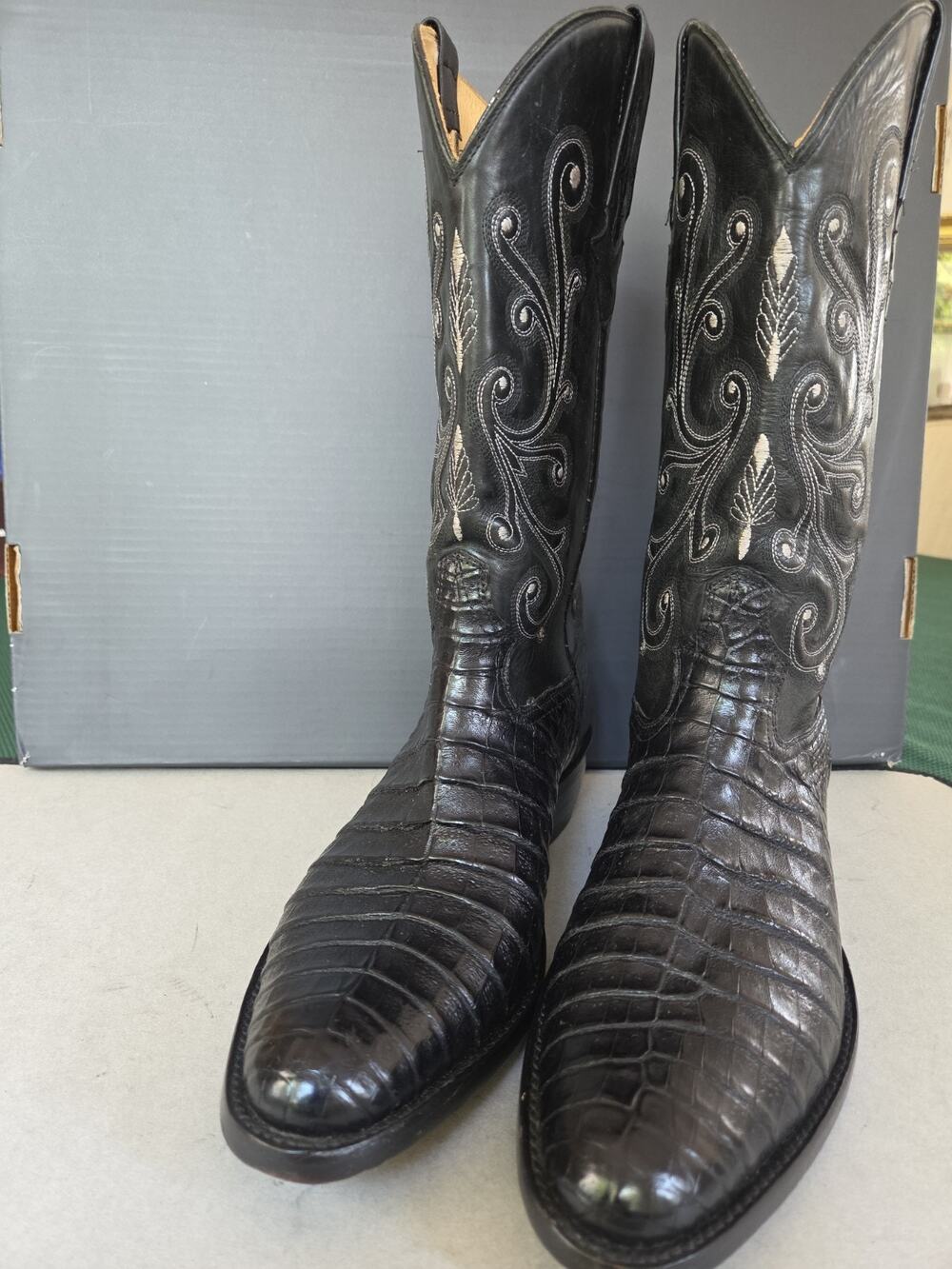 RARE Custom Black Safari Crocodile Aligator Cowboy Black Boot US12
